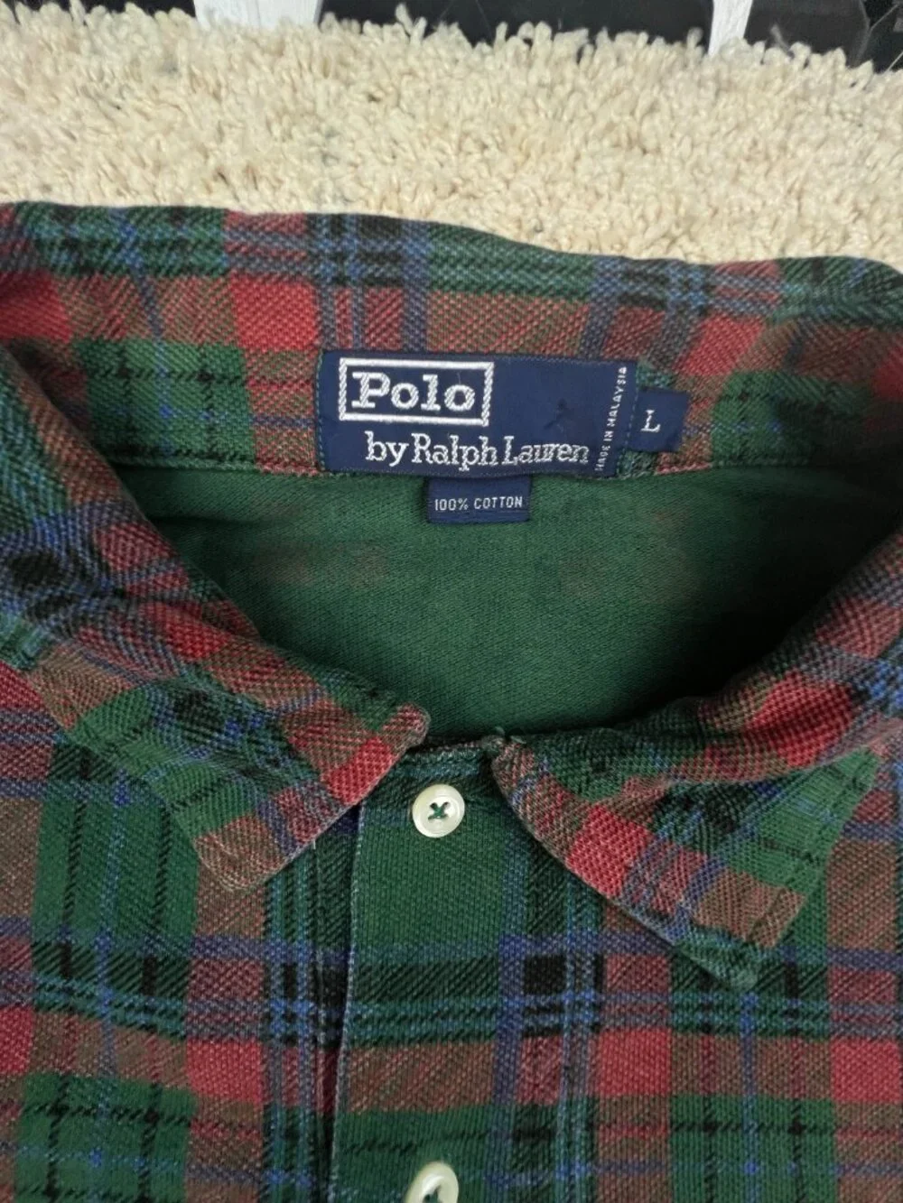 Polo Ralph Lauren Cotton Short Sleeve Polo Shirt w Pony Large Plaid Green Red